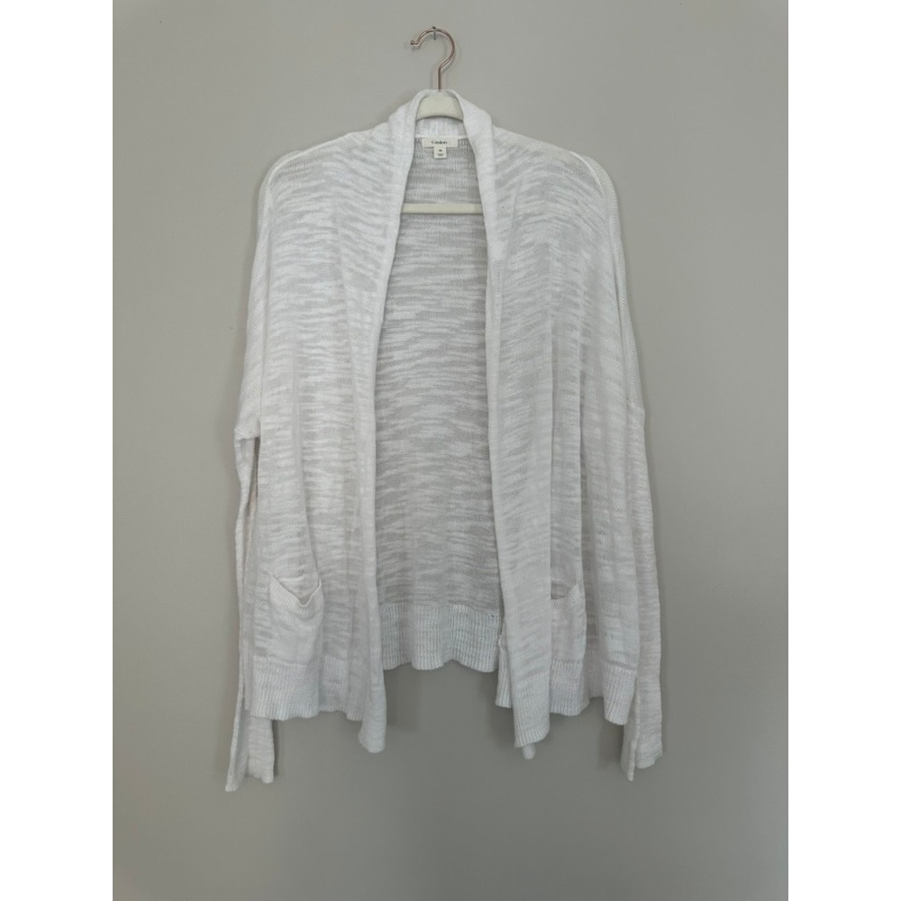 Caslon Womens White 100% Cotton Open Front Cardigan Sweater Size Medium Pocket